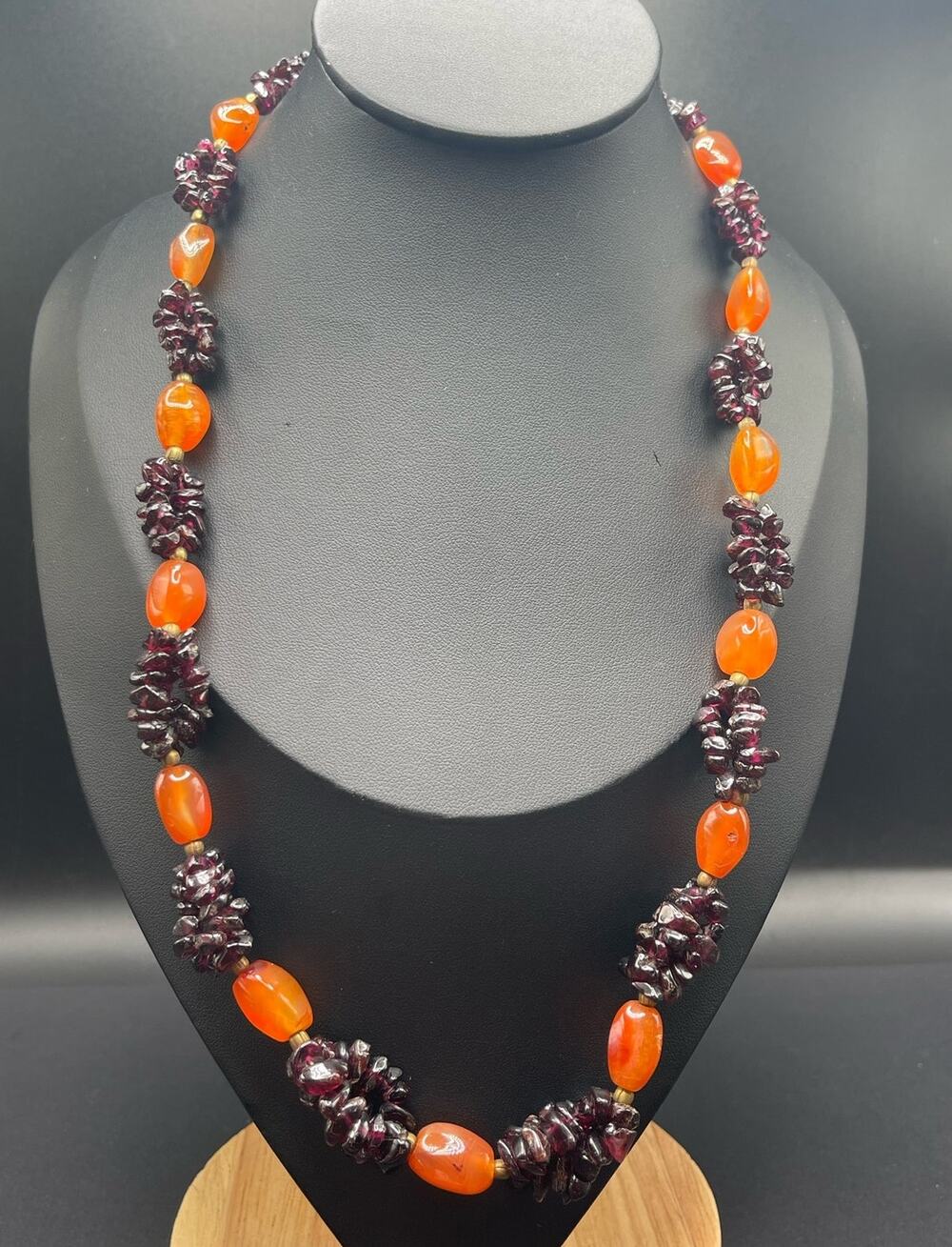 Natural Orange Carnelian Red Garnet Beaded Gemstone Necklace 22" Colorful Stones